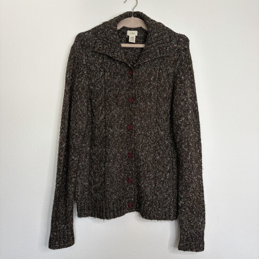 Vintage L.L. Bean Brown Confetti Knit Button Front Women’s Cardigan Size XL Reg